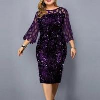 Shimmering Purple Terylene Mesh Party Dress Elegant