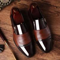 Shiny Brown Slip-On Pointed Toe Office Shoes with Double Tone Design Classic Formal - 6