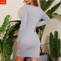 Stunning Gray Pearl Party Mini Dress for Women Polyester Long Sleeves Round Neckline - 7