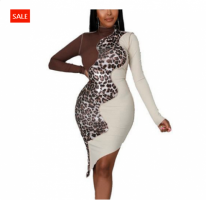 Leopard Print High Neck Bodycon Dress Perfect for Club & Night Out! Long Sleeves - 2