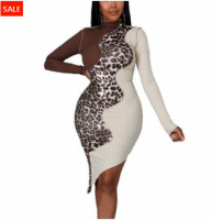 Leopard Print High Neck Bodycon Dress Perfect for Club & Night Out! Long Sleeves - 4
