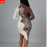 Leopard Print High Neck Bodycon Dress Perfect for Club & Night Out! Long Sleeves - 5