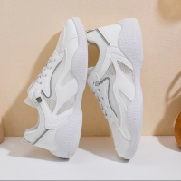 White Mesh Lace-Up Flat Sneakers for Women Lightweight Breathable Anti-Slip - 3