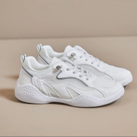 White Mesh Lace-Up Flat Sneakers for Women Lightweight Breathable Anti-Slip - 4